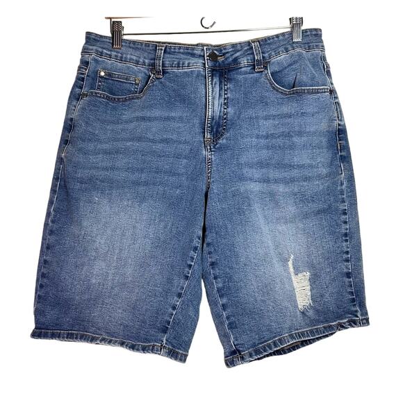 Universal Standard Bae Denim Womens Shorts Distressed Light Indigo 12‎ Travel - Picture 1 of 12